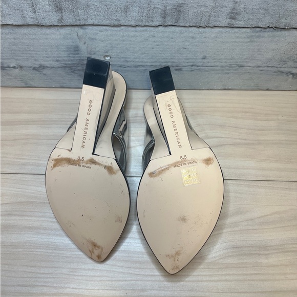 GOOD AMERICAN CINDER F*UCKING RELLA CLEAR WEDGE SANDAL SILVER PATENT LEAT… - Picture 11 of 11